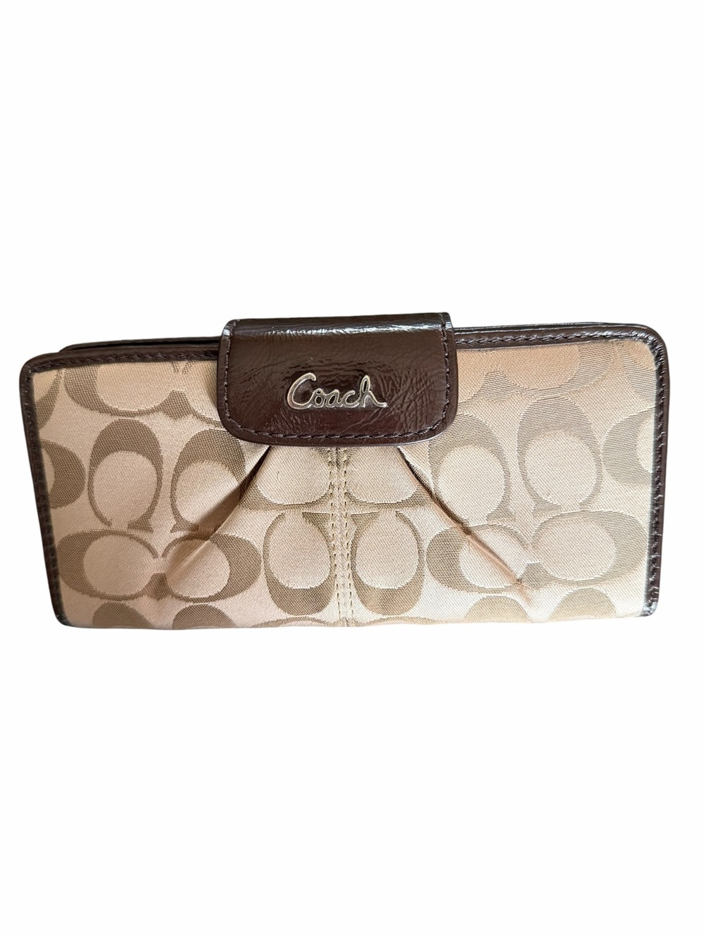 🌟 Coach Y2K Style Ashley Signature Sateen Wallet Iconic Khaki Woven Monogram